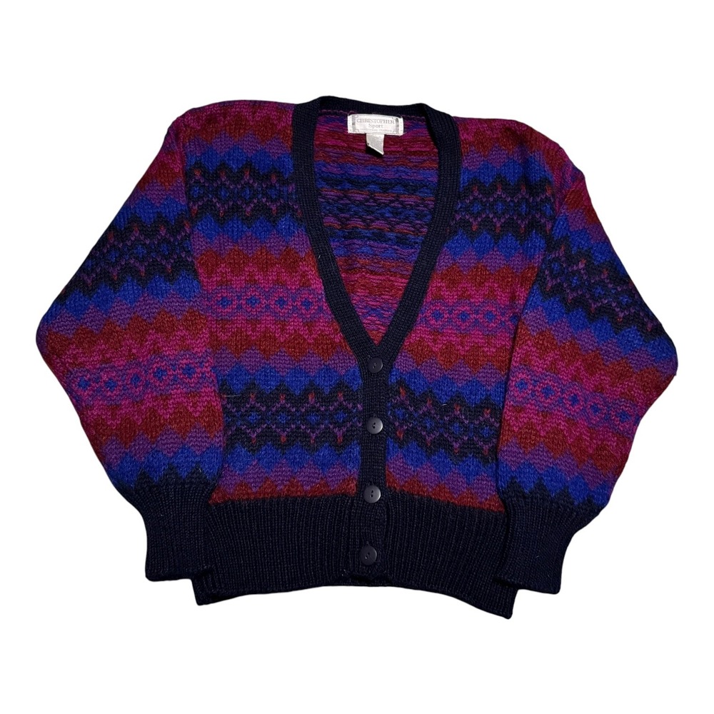 Vintage‎ 90s Christopher Sport Multicolor Mohair Cardigan Sweater Women's M
